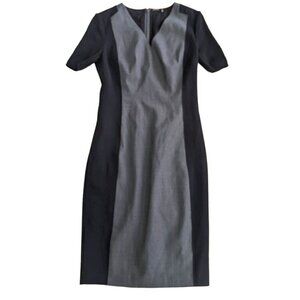 Elie Tahari Gray & Black Sheath Pencil V-Neck Short Sleeves Dress Size 2 EUC 
